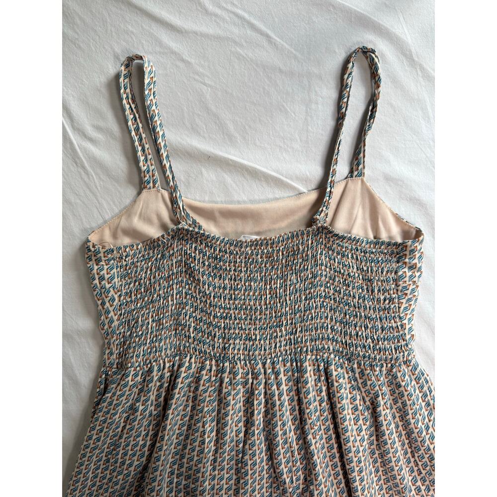 Superfoxx Square Neck Midi Dress Blue Tan Boho Size LARGE Geometric Print - Picture 7 of 14
